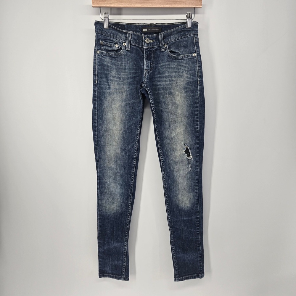 Levi's 524 Too Superlow Jeans Womens 1M Blue Skinny Low Rise Distressed‎ Denim